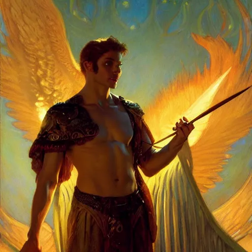 Image similar to handsome lucifer morning star casting a spell to raise hell unto heaven. highly detailed painting by gaston bussiere, craig mullins, j. c. leyendecker, 8 k