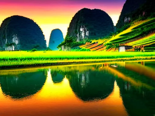 Image similar to vietnamese countryside at sunrise