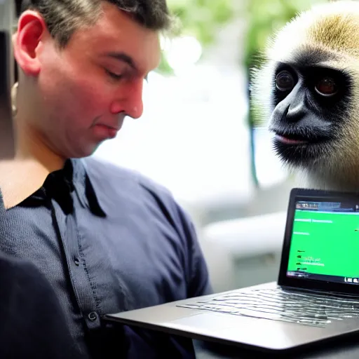 Prompt: the animal gibbon trading Bitcoin on a laptop