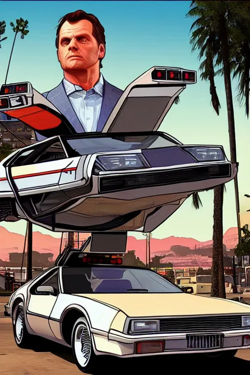Image similar to GTA V cover art based on Back to the Future, starring Marty Mcfly