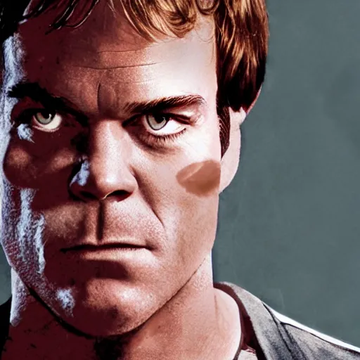 Image similar to Dexter Morgan with bloodshot eyes smoking a cigar