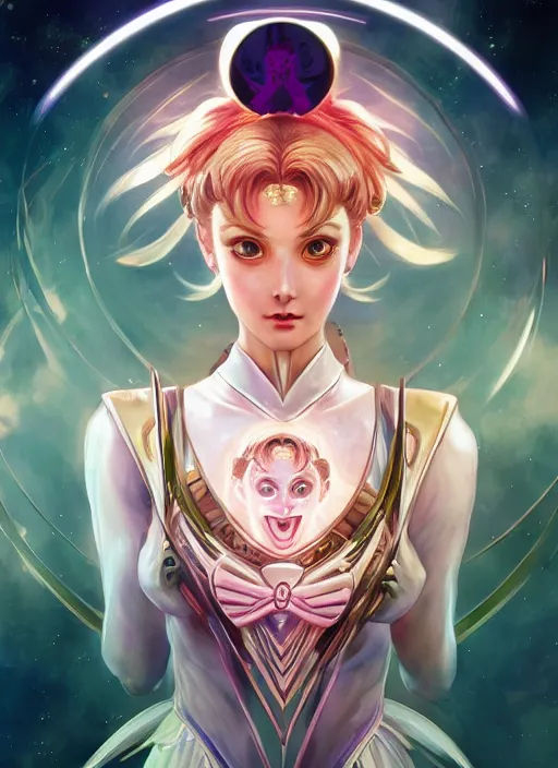 Image similar to symmetry!! portrait of sailor moon! alien in the style of horizon zero dawn, machine face, intricate, elegant, highly detailed, digital painting, artstation, concept art, smooth, sharp focus, illustration, art by artgerm and greg rutkowski and alphonse mucha, 8 k