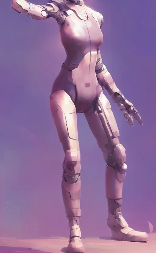 Image similar to sci fi female character, muted colored bodysuit, sci fi, extra large legs, soft lighting, by wojtek fus and ruan jia and makoto shinkai and ilya kuvshinov