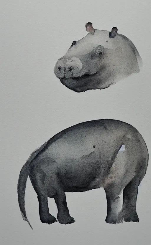 Image similar to minimalistic aquarell painting of a hippo, white background