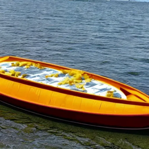 Prompt: a boat made out of cheese