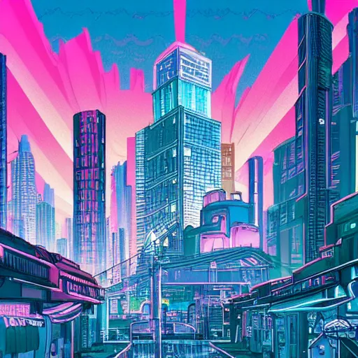 Prompt: synthwave urban grunge cityscape, studio ghibli style