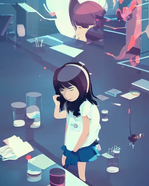Image similar to a little girl science. clean cel shaded vector art. minimalist illustration art by lois van baarle, artgerm, helen huang by makoto shinkai and ilya kuvshinov, rossdraws