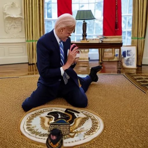 Prompt: Biden wearing diapers, hairy legs, crawling across the floor highly detailed