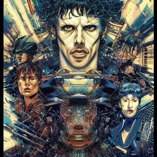 Image similar to portrait of crazy blade runner, symmetrical, by yoichi hatakenaka, masamune shirow, josan gonzales and dan mumford, ayami kojima, takato yamamoto, barclay shaw, karol bak, yukito kishiro