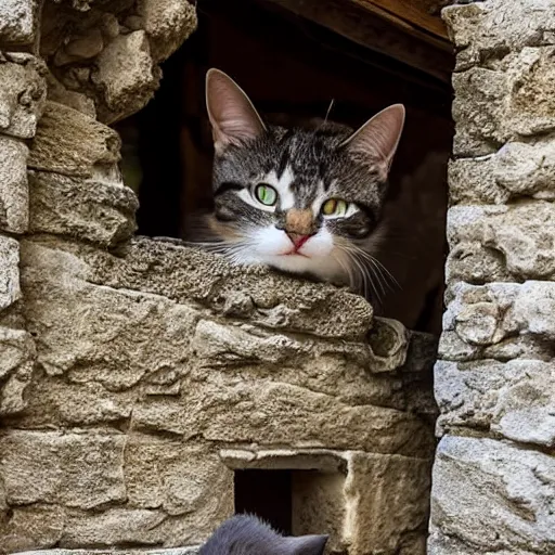 Prompt: sill life with a cat inside a medieval house