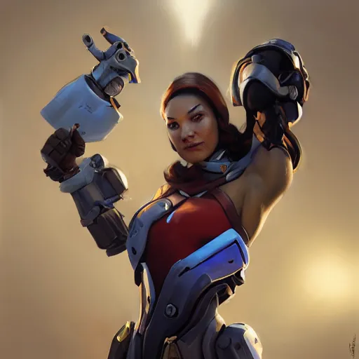 Image similar to greg manchess portrait painting of a female ironman as overwatch character, medium shot, asymmetrical, profile picture, organic painting, sunny day, matte painting, bold shapes, hard edges, street art, trending on artstation, by huang guangjian, gil elvgren, ruan jia, greg rutkowski, gaston bussiere