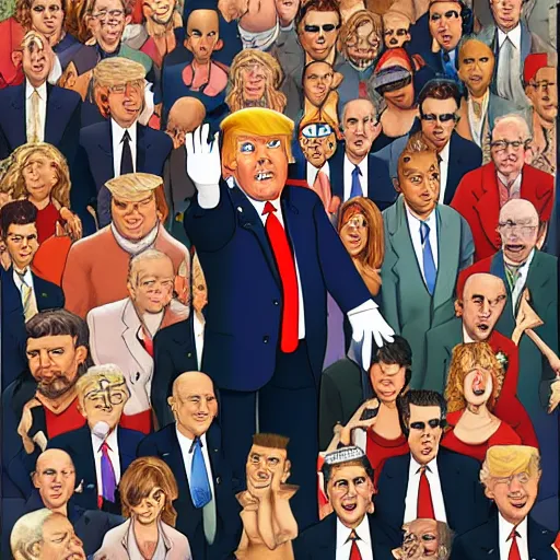 Prompt: enoumous crowd of millions of people, everyone is laughing and pointing at donald trump standing on a podium with no pants. style of the far side.