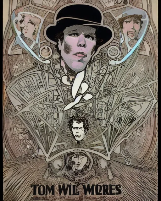 Image similar to Tom Waits by Rick Griffin Roland Topor Alphonse Mucha Will Eisner
