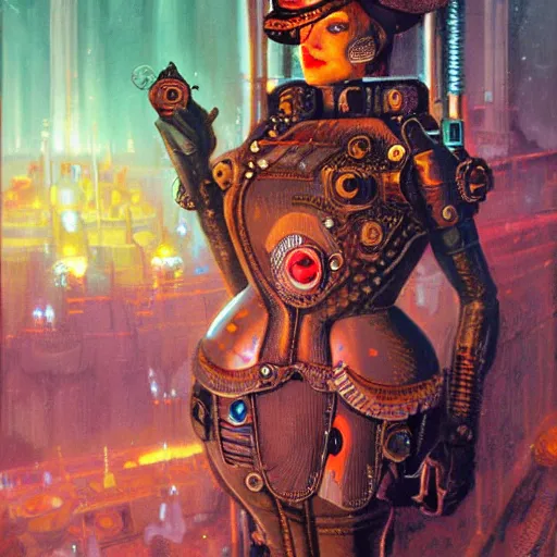 Prompt: steampunk portrait of cyborg queen victoria by paul lehr