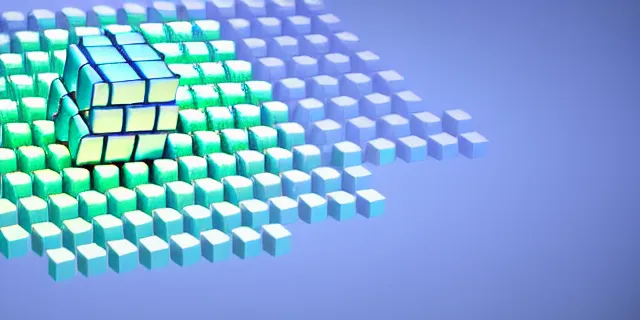 Image similar to a computer generated image of a cube surrounded by smaller cubes, a computer rendering by stanley twardowicz, shutterstock contest winner, computer art, rendered in cinema 4 d, quantum wavetracing, rendered in maya