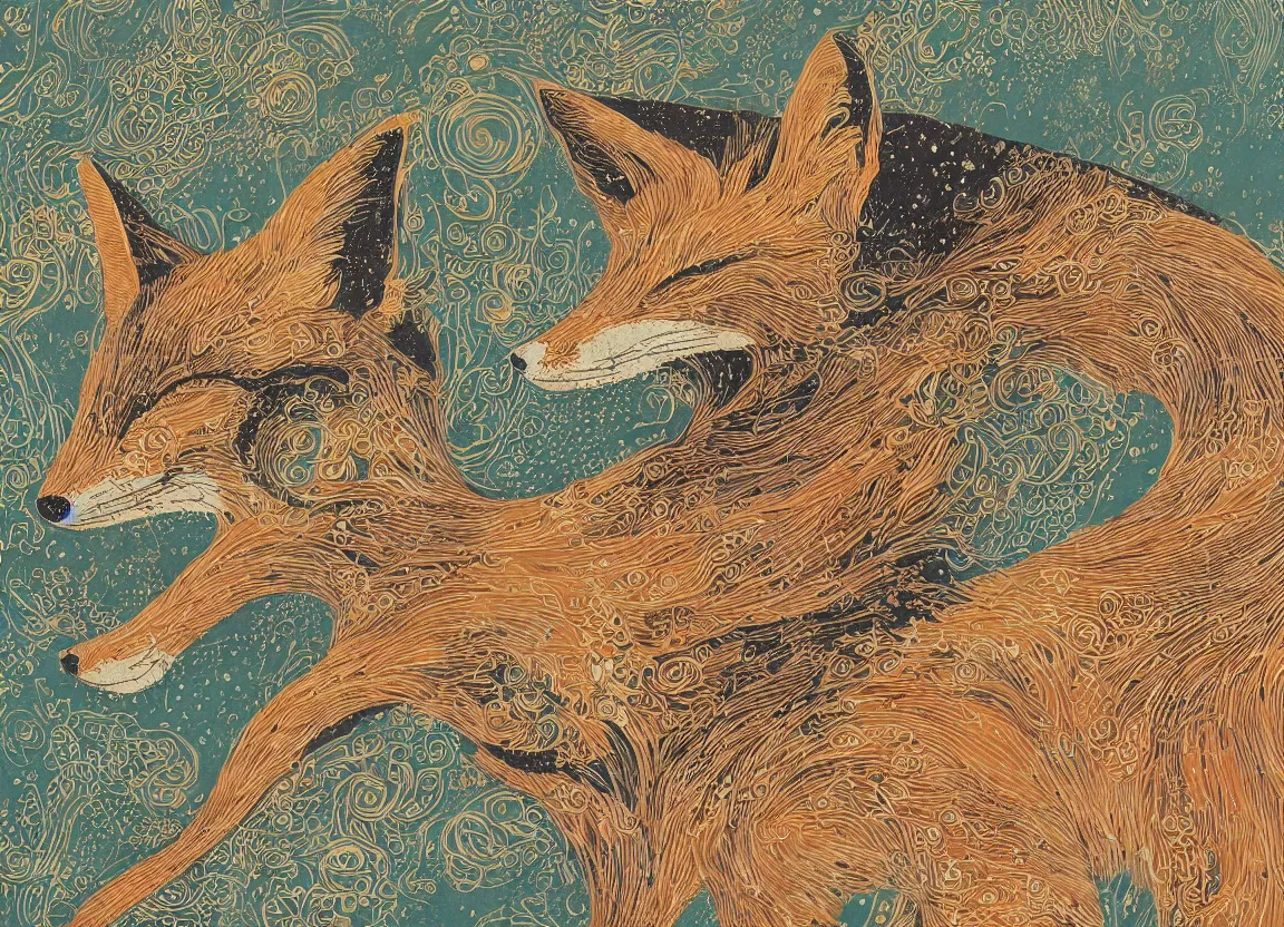 Image similar to a fox head by victo ngai, intricate