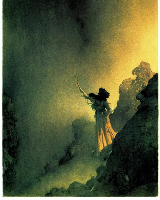 Image similar to a person conjuring!!! an image!!! from of noise!!!, by arthur rackham, maxfield parrish, and ivan aivazovsky, kodachrome colors, intricate, chaotic, fantasy realism, hopeful, 8 k render, volumetric lighting