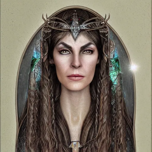 Image similar to a realistic portrait of a female elven wizard, made out of tiny spheres