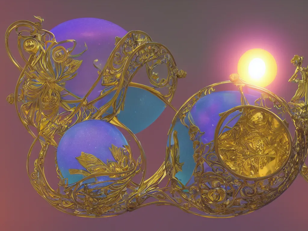 Prompt: the orb of time, sunlight study, art nouveau, by albert bietstadt and ( ( ( ( lisa frank ) ) ) ), 8 k, sharp focus, octane render, ( ( ( ( kauai ) ) ) )