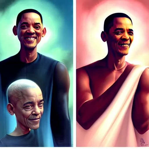 Prompt: will smith by tom bagshaw, slapping barrack obama by tom bagshaw, with a black flip flop, digital art by ilya kuvshinov