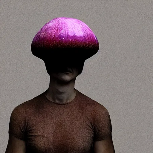 Prompt: cover art alien mushroom model girl side view photography model full body style of jonathan zawada, thisset colours simple background objective