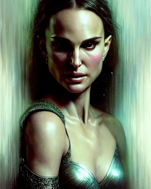 Image similar to a portrait of natalie portman fantasy character portrait, ultra realistic, cinematic, concept art, wide angle, intricate details, hologram, highly detailed by greg rutkowski, aaron horkey, gaston bussiere, craig mullins, simon bisley, arthur rackham