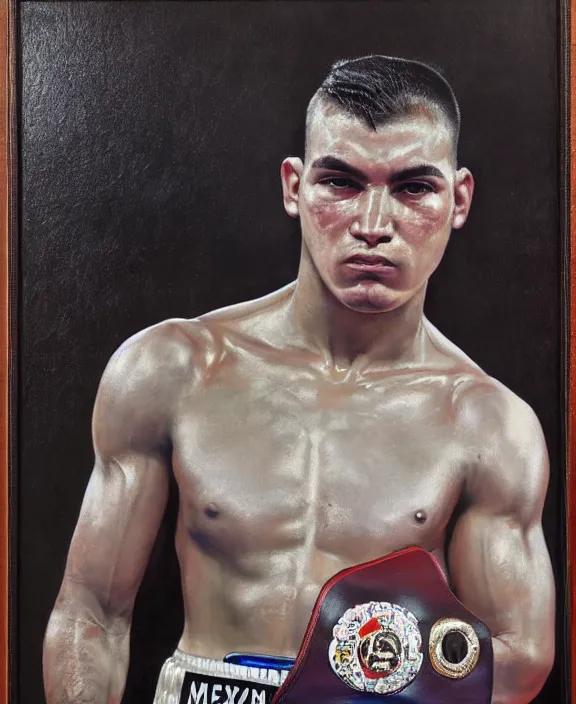 Image similar to heroic portrait of a handsome young mexican boxer. art by denys tsiperko and bogdan rezunenko, hyperrealism