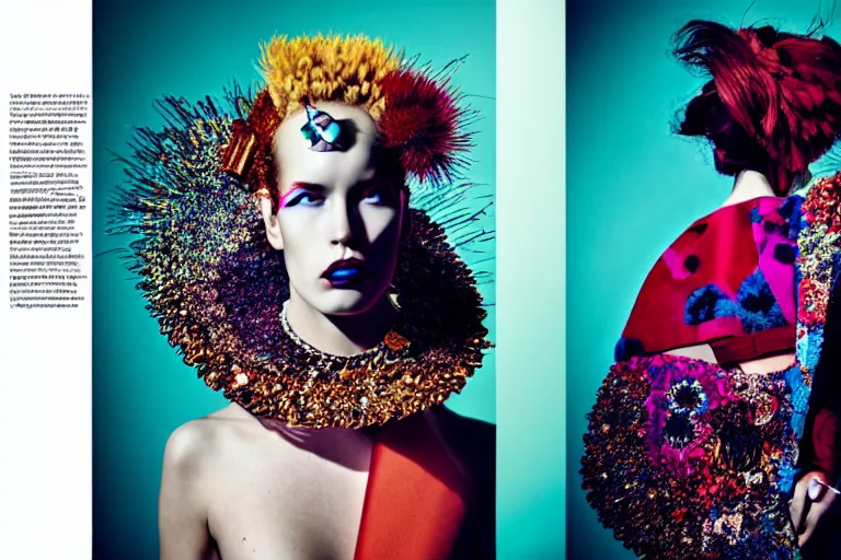 Image similar to fashion editorial photography in a world inspired by damien hirst