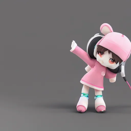 Image similar to cute fumo plush of a girl waving with studio headphones, anime girl, vray