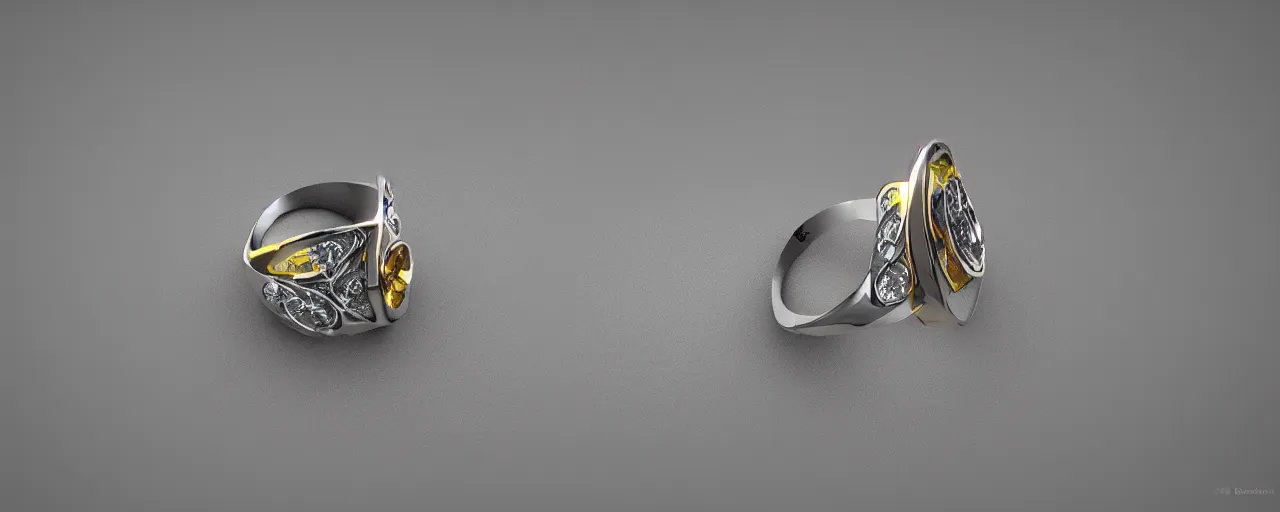 Image similar to simple silver magic crystal ring, gold, smooth, crystal, engravings, diamonds, product design, jewelry, colorful, art by gerald brom, greg rutkowski and artgerm, photo realism, unreal engine, c 4 d