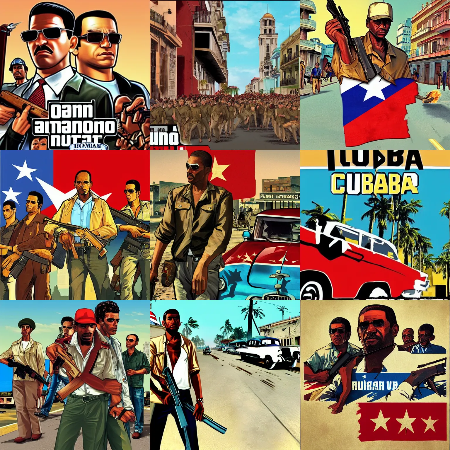 Prompt: Cuban Revolution as GTA Cover Art