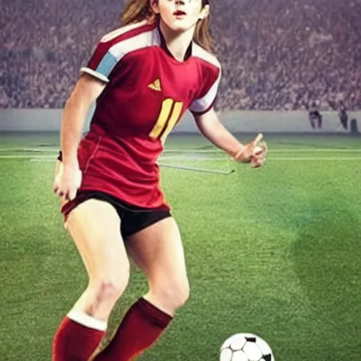 Image similar to emma watson as football player, hyper realistic