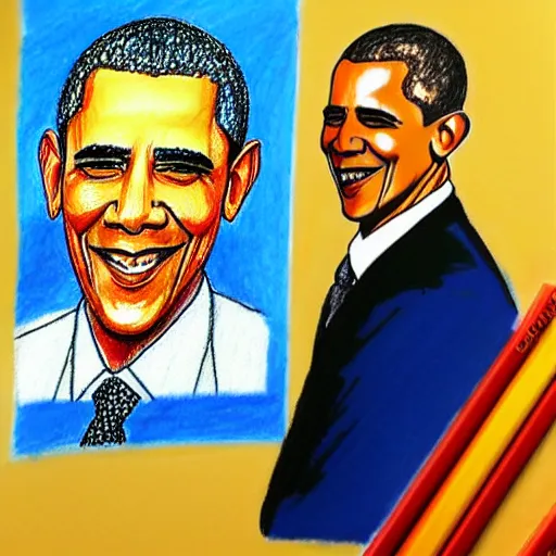 Prompt: a drawing of president obama, drawn by a five year old with crayons,