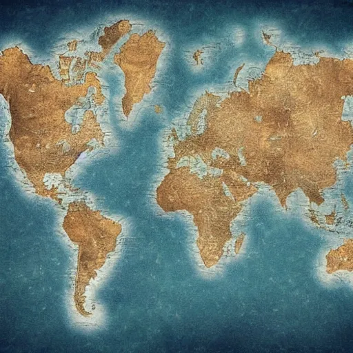 Prompt: world map, style of a fantasy map