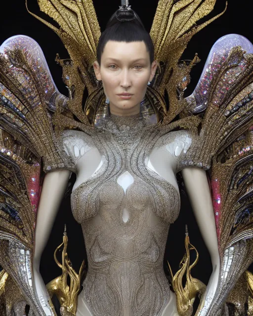 Image similar to a highly detailed metahuman 4 k close up render of an alien goddess bella hadid monument in iris van herpen armor schiaparelli in diamonds crystals swarovski and jewelry iridescent in style of alphonse mucha gustav klimt trending on artstation made in unreal engine 4