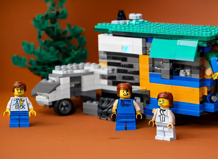 Image similar to product photo still of walter white winnebago lego playset, 8 k, 1 2 0 mm macro, f 1. 8, studio lighting, key light