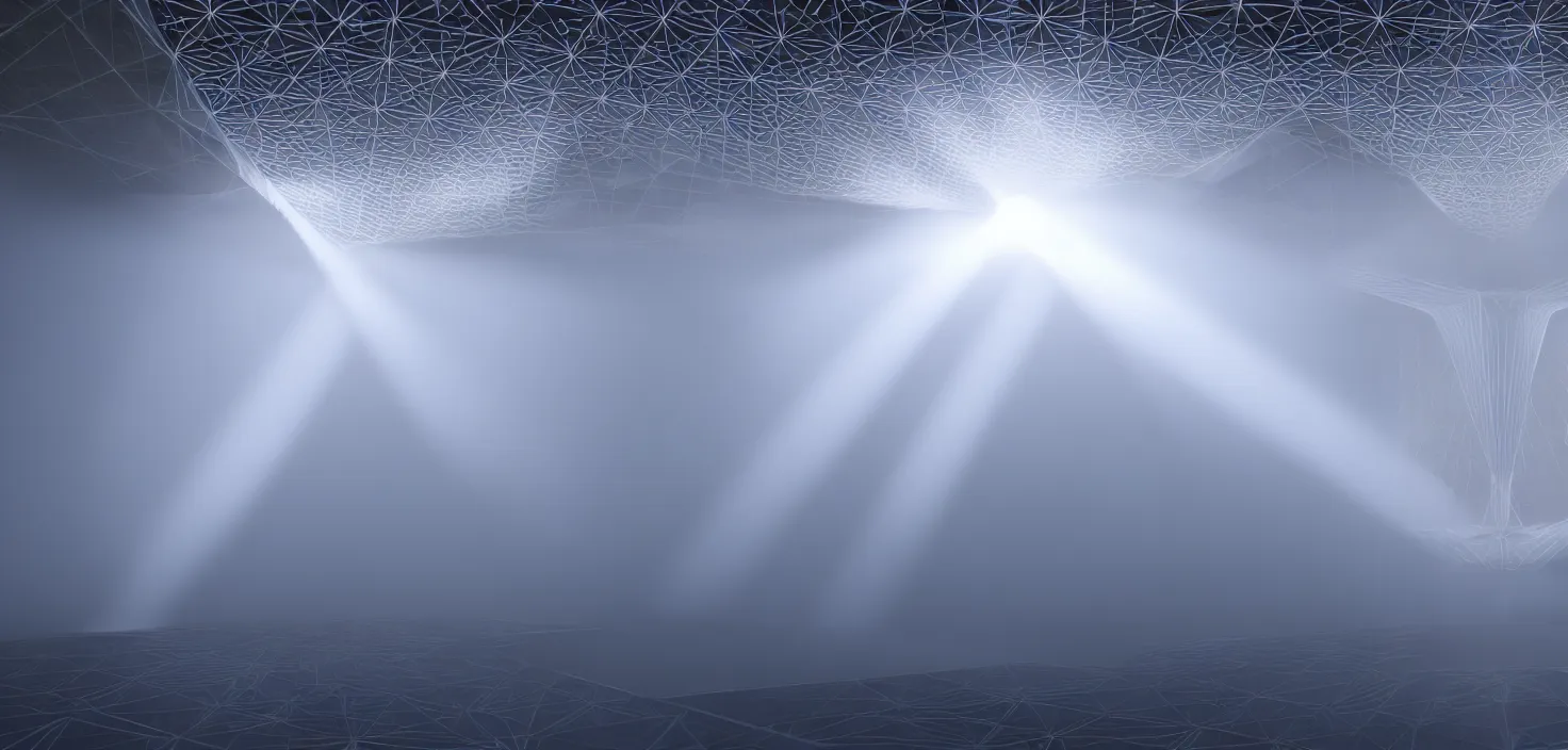 Prompt: light beams as structural space forming a mystical megastructure - in a harmonic sacred geometry pattern, by jack oliva - rendler, by gaudi, photorealistic, god rays, octane render, depth of field, deep volumetric light, deep volumetric fog, volumetric fog space, apex of creation, realistic render