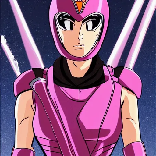 Image similar to a moderne painting of gal gadot as the pink power ranger in the style of makoto shinkai, and in the style of akira toriyama. sharp focus, semi - realism, intricate detail.