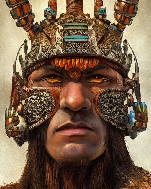 Prompt: digital painting of a mayan warrior by filipe pagliuso and justin gerard, symmetric, fantasy, highly detailed, realistic, intricate, portrait, sharp focus,