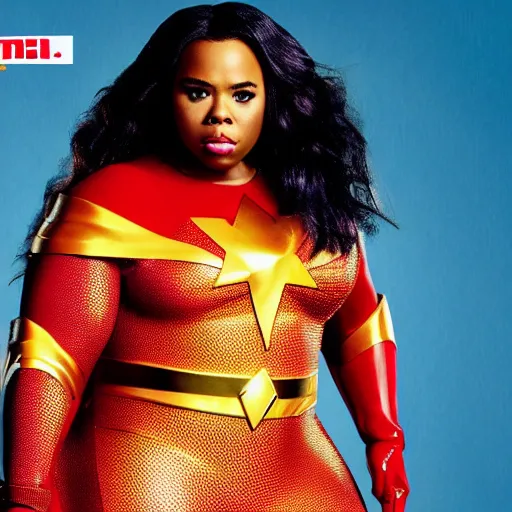 Prompt: Amber Riley as a superhero in the MCU, promo image, movie poster, entertainment weekly