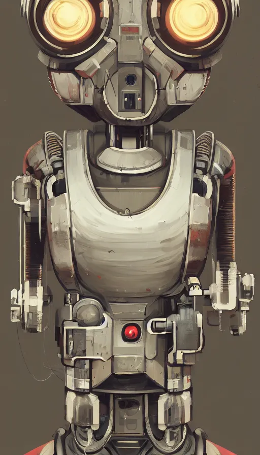 Image similar to an atompunk robot, portrait, head and chest only, humanoid, sharp focus, james gilleard, cinematic, game art, extremely detailed digital painting