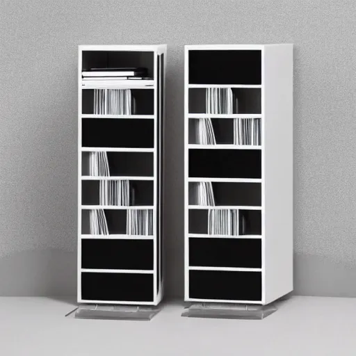 Image similar to minimal style vinyl record storage, modern architecture, high resolution