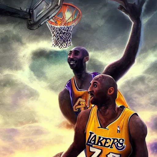 Image similar to kobe bryant riding on a turtle in heaven, amazing digital art, amazing detail, realistic face, fantasy art, artstatiom, cgsociety, epic art