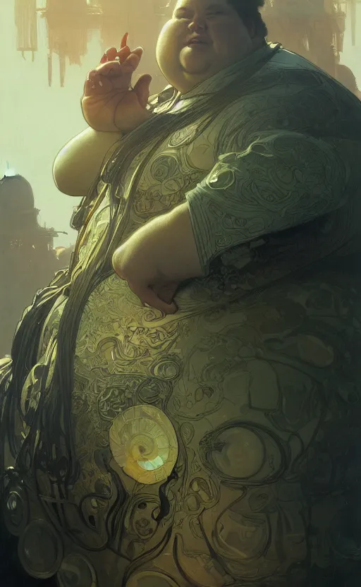 Image similar to a portrait of a hideous monstrosity of a fat blob, concept art, deep focus, intricate, highly detailed, digital painting, artstation, matte, sharp focus, illustration, art by greg rutkowski and alphonse mucha