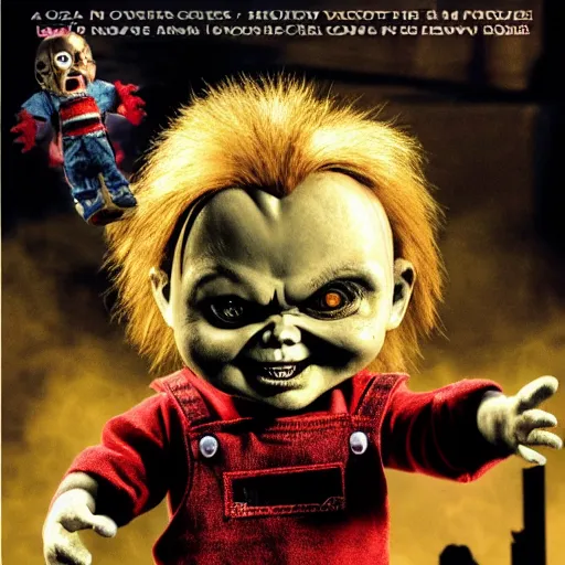 Prompt: Chucky versus Puppet Master Demonic Toys movie poster