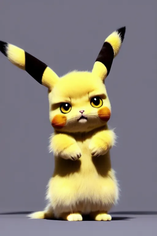 Image similar to high quality 3 d render hyperrealist very cute muted color fluffy! pikachu cat hybrid highly detailed, vray smooth, in the style of detective pikachu, hannah yata charlie immer, soft indoor light, low angle, uhd 8 k, sharp focus