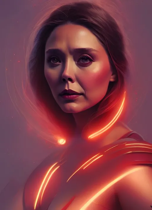 Image similar to portrait of modern darna, elizabeth olsen, intricate, elegant, glowing lights, highly detailed, digital painting, artstation, glamor pose, concept art, smooth, sharp focus, illustration, art by wlop, mars ravelo and greg rutkowski