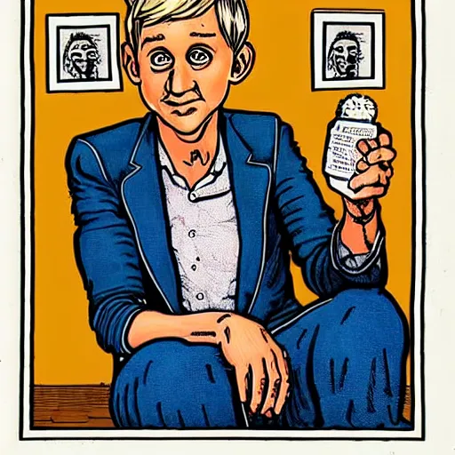 Image similar to ellen degeneres drawn by robert crumb