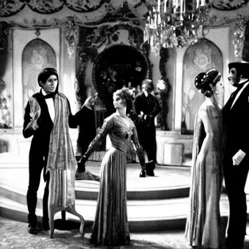 Image similar to ballroom scene from the leopard by luchino visconti with alain delon and claudia cardinale and a gorilla set in the 1 9 th century in an italian villa. technicolor!!!!, highly intricate, 5 0 mm