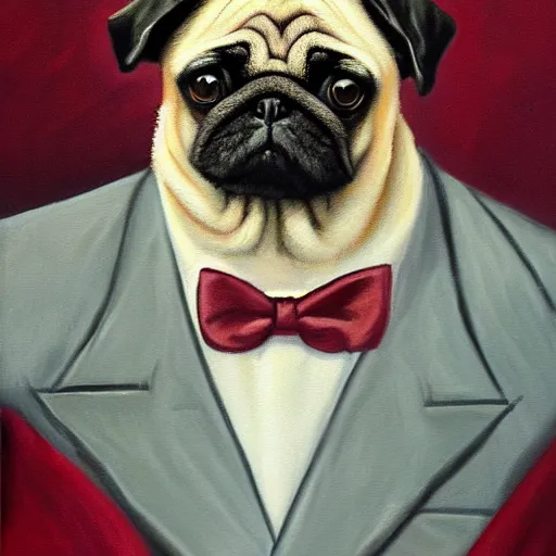 Prompt: pug in a suit, painting by ralph grady james, jean christian biville